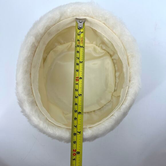 Vintage Cream Faux Fur Fascinator Pillbox Hat Lined One Size - Picture 5 of 7